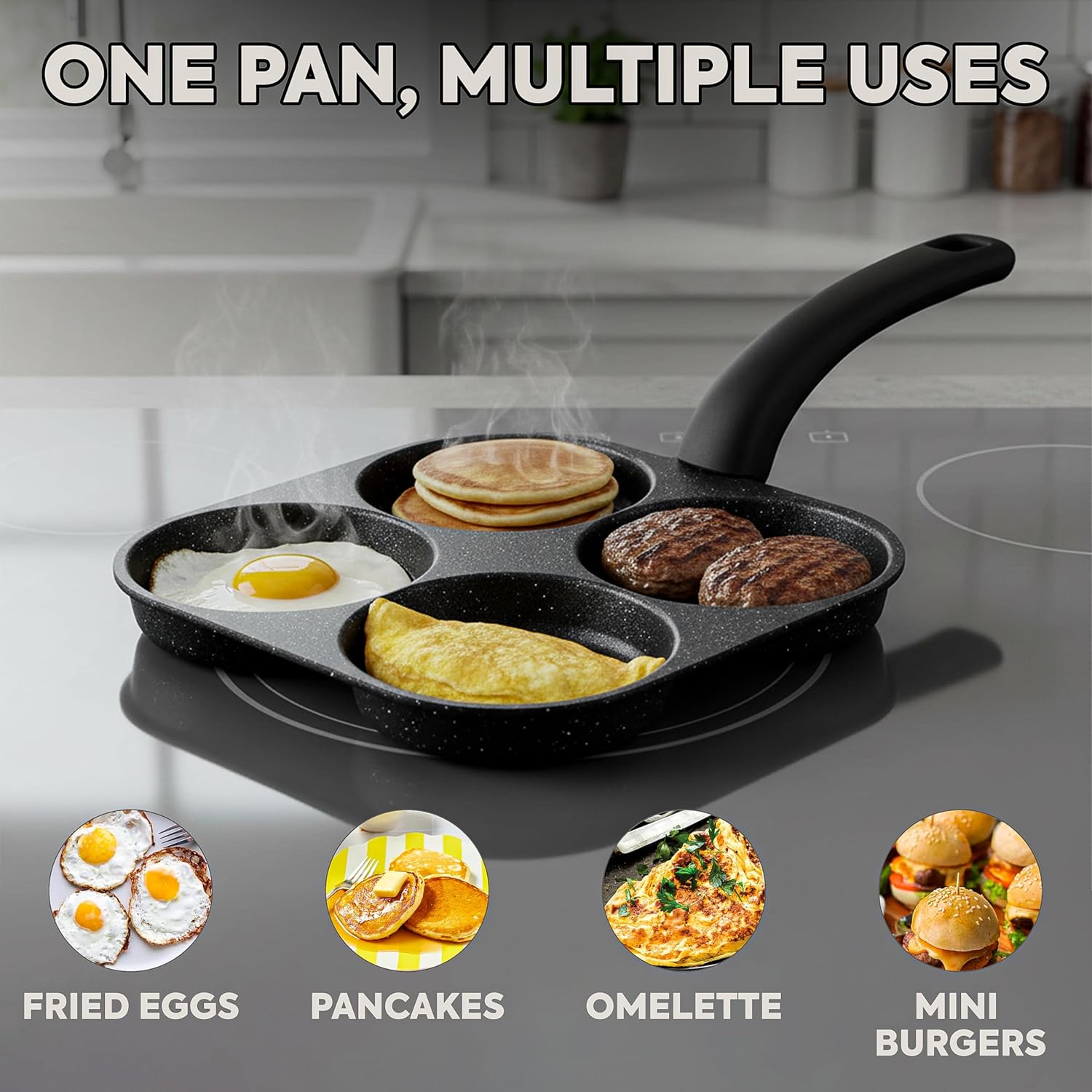 Electric Griddle Pancake - Sartén Antiadherente para Huevos y Panqueques,